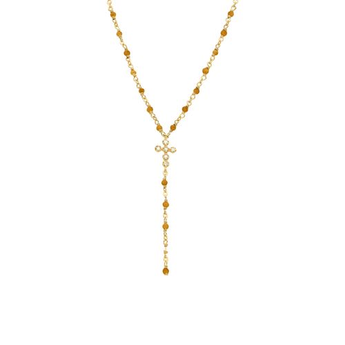 Collier Argent Doré Cravate Croix Et Pierres ?il De Tigre