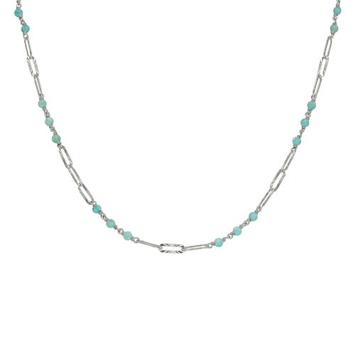 Collier Argent Rhodié Maillon Pierre Amazonite