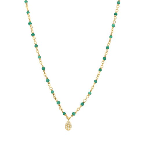 Collier Argent Doré Goutte Diamanté Pierre Naturelle Onyx Vert