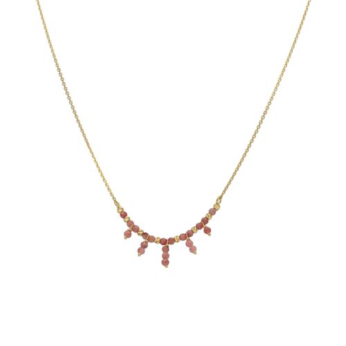 Collier Argent Doré Pierre Fine Rhodonite Rose