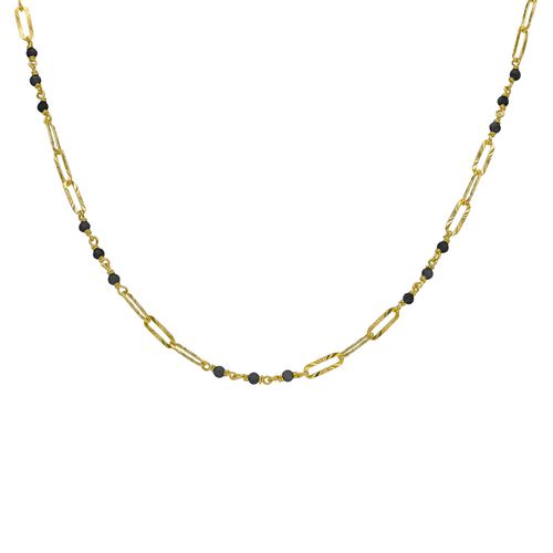 Collier Argent Doré Maillon Pierre Spinelle Noir