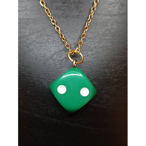 Collier "Dé" Vert Chaîne En Acier Inoxydable