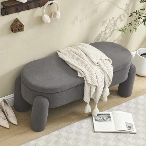 Banc De Rangement Élégant Et Moderne Avec Espace De Rangement En Tissu Chenille De Haute Qualité, Banc Antidérapant (Gris)