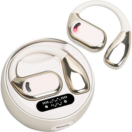 BAERTMY-Casque Bluetooth Sans Fil À Conduction Osseuse Pour La Course À Pied,Écouteur Running Avec Grande Autonomie, Écoute Confortable Sans Pression (Beige)