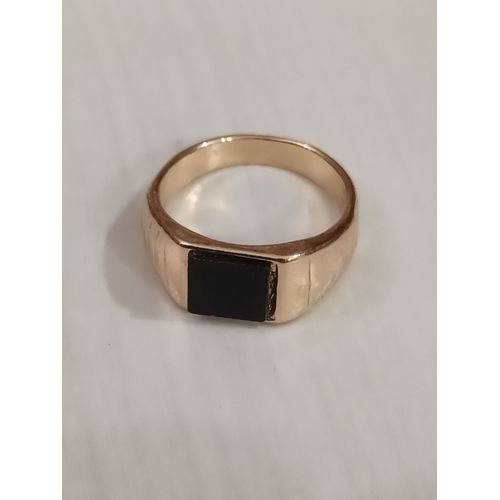 Bague Métal Doré,Carre Noir,Taille 17.20 Mm