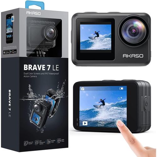 Caméra de Sport AKASO,Caméra d'action WiFi 4K 30FPS 20MP avec Écran Tactile et EIS 2.0,Caméra sous-Marine 40M avec Télécommande et 2 Batteries 1350mAh - Brave 7 Le