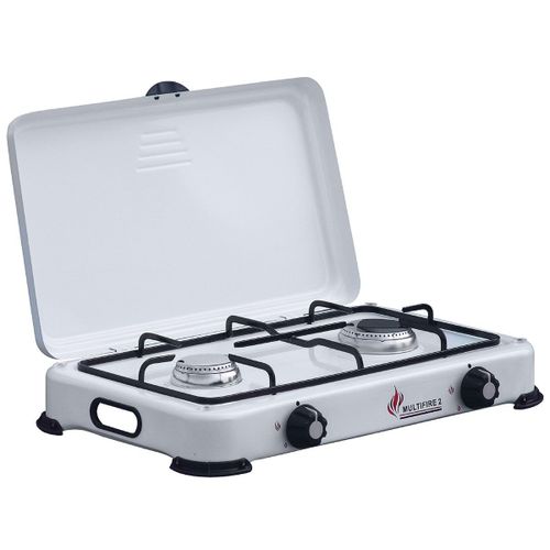 Plaque de cuisson gaz portable 2 feux 3200W Rechaud à gaz butane ou propane Blanc laque Couvercle