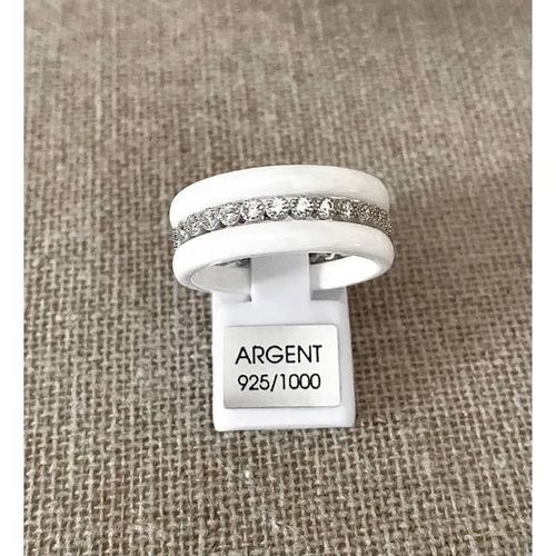 Bague Céramique Blanche 3 Anneaux Argent Zirconium T50-52-54-56-58-60 Argenté - 60