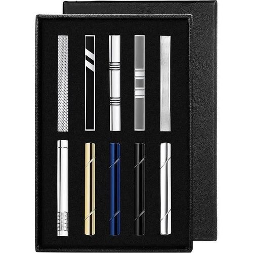 Pince À Cravate,10 Pcs Pour Homme Classique Cravate Bar Clips Set Affaires Mariage Avec Boîte-Cadeau,Pour Noël Et Anniversaire