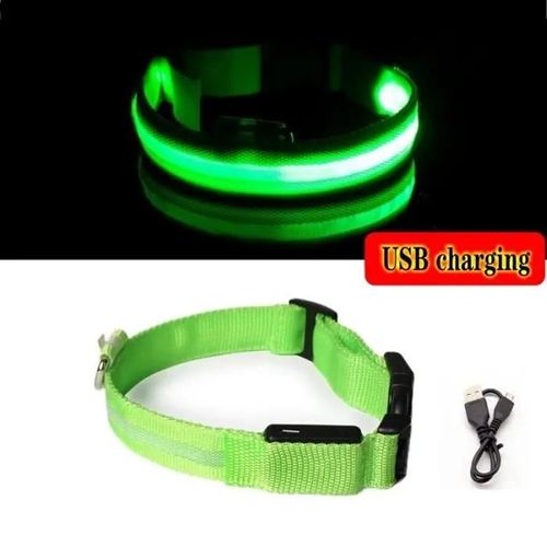 (Green Usb Charging|M)Collier Lumineux Led Anti-Perte Pour Chien, Accessoire De Nuit Pour Chiot, Chargeur Usb, Batterie