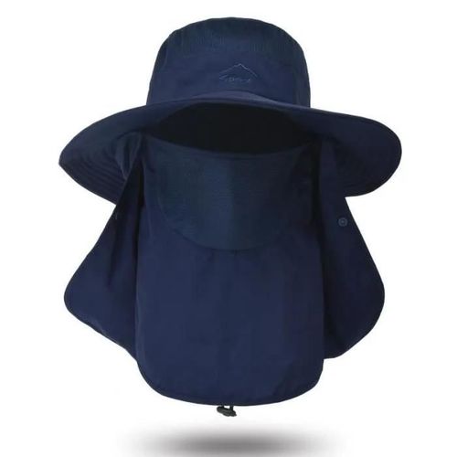 Chapeau De Pêche Pour Homme Et Femme, Protection Solaire Uv À Large Bord Avec Couvre-Visage Et Rabat De Cou - Bleu Marine