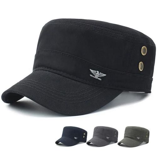 Casquette Militaire Printemps Automne Militaires Noirs D\'armée Militaire Flat Top Hat De Coton Homme