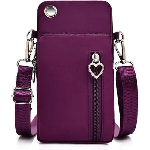 Sac à Bandoulière pour Téléphone Portable pour Femmes Sacoche à Col Suspendu Vertical Avec Prise Casque(Fuchsia)