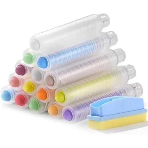 Lot De 15 Craies Sans Poussière - Marque Inconnue - Support Inclus - 12 Couleurs - Effaceur Pour Tableau Blanc