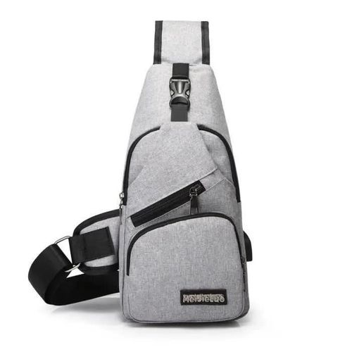 RNEGA Gris Sacoche Homme USB Porté Travers Sac Poitrine Bandoulière pour Sport Voyage