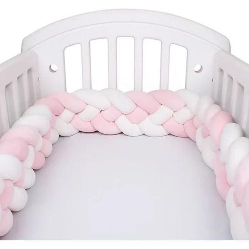 3m Tour De Lit Bébé 4 Brins Coussin Serpent Coussin Tressé Pare-Chocs Velours Protection Bébé Blanc + Blanc + Rosa+ Rosa