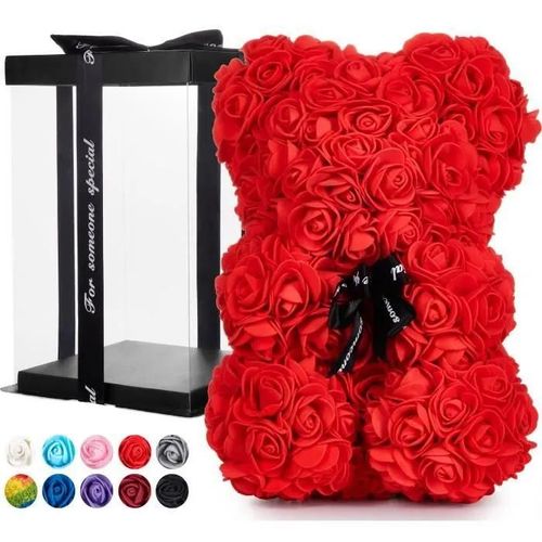 BRUBAKER Ours en Rose avec N?ud 25 cm - Fleurs Cadeau pour l\'anniversaire de la Saint-Valentin - Rouge