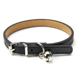 Collier Pour Chat - Non Spécifié - Taille M - Cuir Noir - Clochette - Longueur Réglable 30-38 Cm