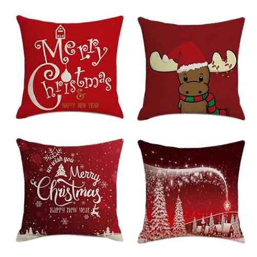4 Pcs Noël Carré Taie D'oreiller Home Decor Lin Taies D'oreiller Housses De Coussin Pour Canapé Voiture Fawn Pat
