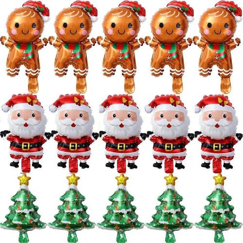 60PCS Ballons de Noël Feuille D'aluminium Petit Ballon Jouet Noël Arbre Pain D'épice Homme Père Noël Anniversaire P