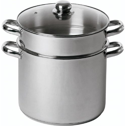 Kyaoayo-Combiné Traiteur Couscoussier Forme Droite - Acier Inox - Couvercle Verre - Tous Feux Dont Induction - Triple Fond Diffuseur - Ø26cm, 11l, Argenté