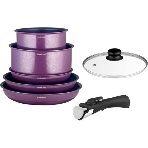 Kyaoayo-Am7701 Batterie De Cuisine Amovible 7 Pièces Aluminium Avec Revêtement Anti Adhérent Poignée Amovible Tous Feux Dont Induction