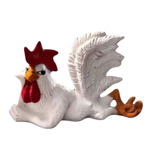 Poulet coq décor Statue, petite Sculpture Figurine coqs en résine, Mini drôle côté couché clin d'?il C