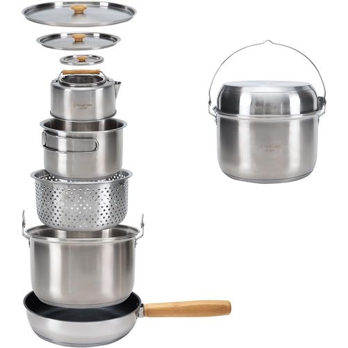 KYAOAYO-Batterie De Cuisine De Camping En Acier Inoxydable I Pots De Camping I Poêle De Camping Pour Réchaud De Camping