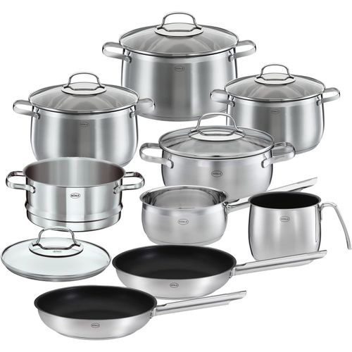 Kyaoayo-Globe Batterie De Cuisine 9 Pièces Inox - 6 Faitouts Et Casseroles Haut De Gamme, 1 Panier De Cuisson Vapeur, 2 Poêles À Frire - Acier Inoxydable 18/10, Couvercles En Verre