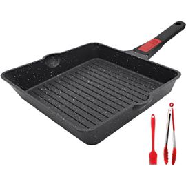 KYAOAYO-Poêle À Griller 24X 24 Cm Avec Poignée Amovible, Poêle À Steak En Aluminium Avec Revêtement Anti-Adhésif, Lavable Au Lave-Vaisselle Et Résistant Au Four (Noir)