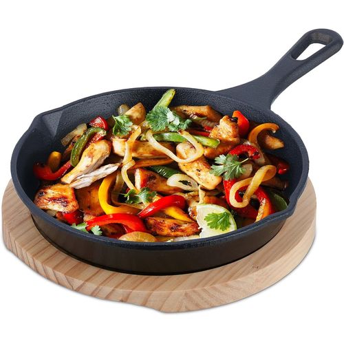 Kyaoayo-Poêle À Frire Avec Planche De Service, Ronde, Pour Cuisinière Et Grill, D 20 Cm, Fonte, Anthracite