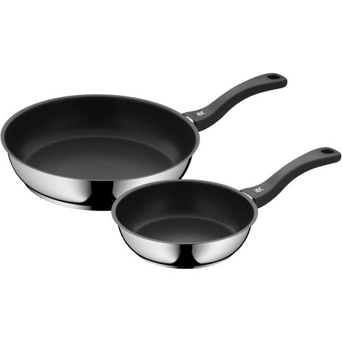 Kyaoayo-Set De 2 Poêles Devil, Poêle À Frire 28 Cm + 20 Cm, Poêle À Induction, Revêtement En Acier Inoxydable Cromargan, Manche En Plastique, Noir