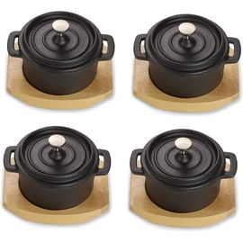 KYAOAYO-Echtwerk Marmite En Fonte, Mini Marmite Avec Planche De Service, Petite Broche, Déjà Brûlée, Convient Pour Le Four, Le Barbecue, Le Barbecue, Le Barbecue Et L'Induction, Idéal Pour Le Service