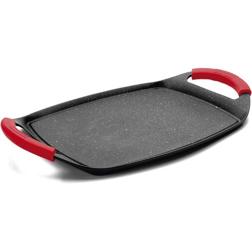 KYAOAYO-Mge - Plancha/Poêle Grill - Plaque Anti-Adhésive - Plaque De Cuisson - Poêle Grill À Induction Avec Poignée En Silicone - Poêle Adaptée À Toutes Les Cuisinières - Induction - 47 X 29 Cm