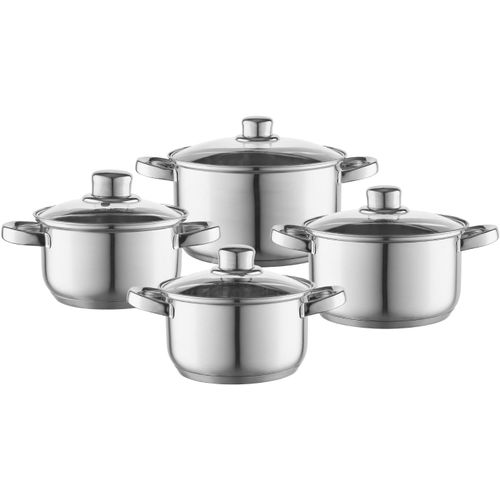 Kyaoayo-Ensemble De Casseroles (Lot De 8) I Casserole Inox Polpo I Pour Induction, Gaz I Avec Couvercle En Verre I Batterie De Cuisine I Acier Inoxydable