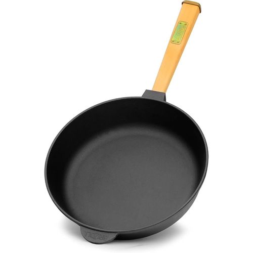 KYAOAYO-Poêle En Fonte De 28 Cm De 70 Mm De Haut Avec Manche En Bois - Poele Ronde - Poêle À Frire À Induction - Convient Pour Barbecue À Gaz, Four, Foyer Et Tous Feux Dont Induction