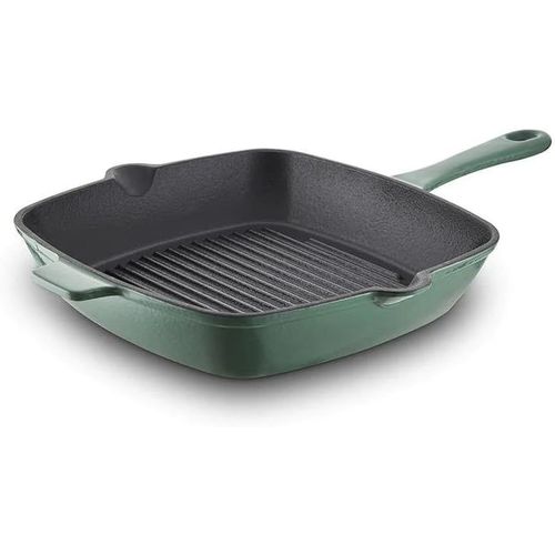 Kyaoayo-Bo800256grn Poêle Grill En Fonte Avec Intérieur Émaillé Durable, 26 Cm, Vert