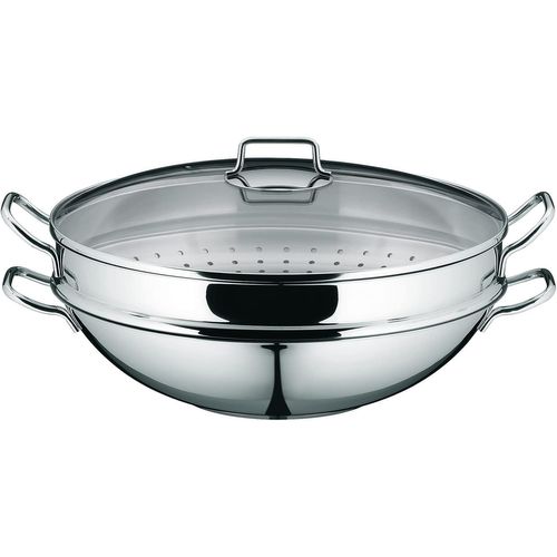 Kyaoayo-Ensemble 4 Pièces Wok 36 Cm, Base Universelle Transtherm, Inox Cromargan, Induction Et Four, Compatibilité Lave-Vaisselle, Couvercle En Verre, Grille À Tempura, Panier Vapeur, Macao 079256604