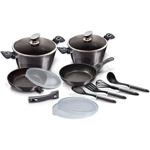 Kyaoayo-Batterie De Cuisine De 13 Pièces, Collection Carbon Pro, Revêtement En Marbre Antiadhésif À 3 Couches, Poignée De Touche Souple Ergo, Convient À Tous Types De Plaques De Cuisson