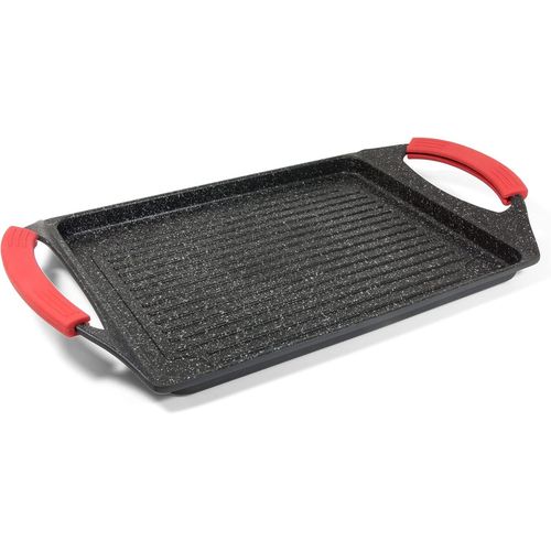 KYAOAYO-Pro Grill, Poêle Grill À Induction Avec Poignée En Silicone, Revêtement Antiadhésif Et Anti-Rayures, Poêle Adaptée À Toutes Les Cuisinières , Lavable Au Lave-Vaisselle, 35X22Cm