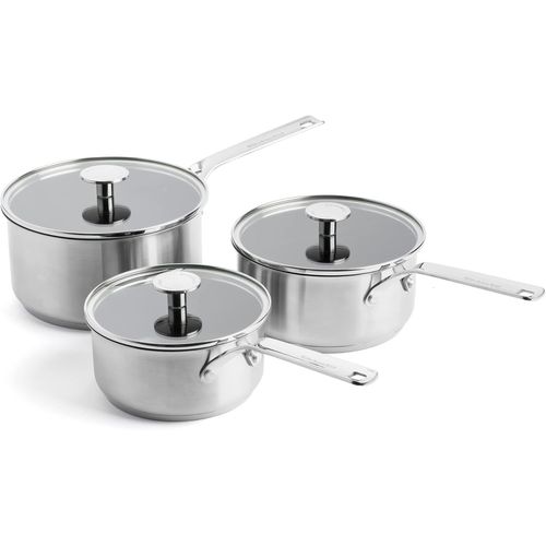 Kyaoayo-Stainless Steel Ensemble De Casseroles Antiadhésives À 3 Couches De 16 Cm, 18 Cm Et 20 Cm En Acier Inoxydable, Résistant À La Chaleur, Clad,Multicouche,Induction,Four,Lave-Vaisselle,Argenté