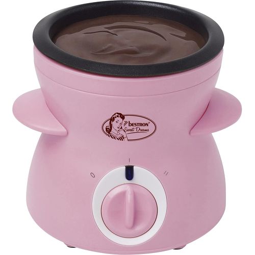 KYAOAYO-Fondue Au Chocolat Pour 2 Personnes, Appareil A Fondue Au Chocolat Avec Y Compris 10 Brochettes, 10 Fourchettes Et 1X Spatule, Mini-Fondue, 25 Watts, Couleur Rose