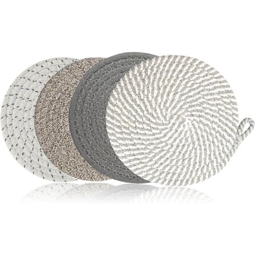 Kyaoayo-Sous Plat Casserole C , 4 Pièces Protege Poele, 20 Cm, Coton Dessous De Plats, Avec Oreilles Pendantes, 4 Couleurs, Maniques Isolées Tissées Pour Casseroles Et Poêles