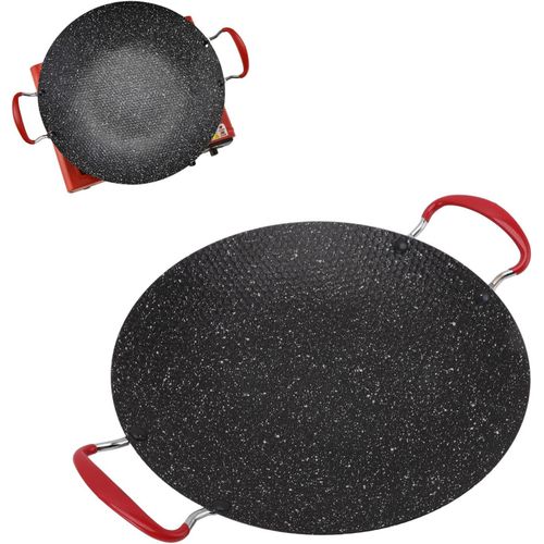 KYAOAYO-Poele Coréenne,Barbecue Coréen,Poêle Coréenne Poêle À Barbecue Coréenne Antiadhésive Avec Poignée Anti-Brûlure Plaque De Barbecue Ronde Pour Cuisinière À Gaz En Céramique(38Cm)
