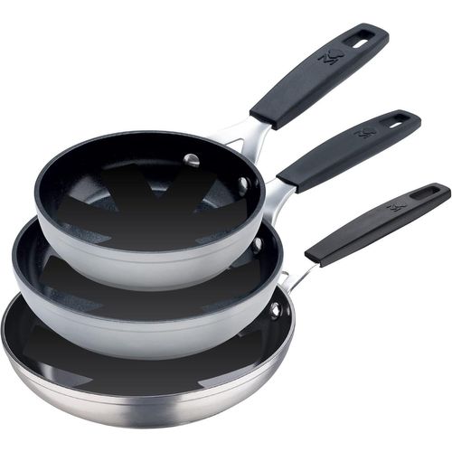 Kyaoayo-Smart | 3 Poêles Antiadhésives De 16, 20 Et 24 Cm | Aluminium Forgé Et Acier Inoxydable | Avec Poignée Ergonomique | Pour Tous Les Types De Cuisinières