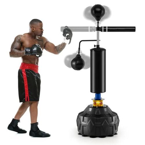 Costway Sac De Frappe Sur Pied Entraîneur De Vitesse En Boxe Barre Pivotante À 360°, Noir