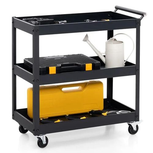 COSTWAY Servante d¿Atelier, Chariot pour Outil sur Roulettes Universelles, 3 Etagères Ouvertes 76 x 38 x 76 CM Noir