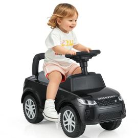 COSTWAY Land Rover Porteur Enfants avec Volant, Klaxon, Bruit de Moteur, Rangement sous le Siège, pour 12 à 36 Mois, 25 kg, Noir