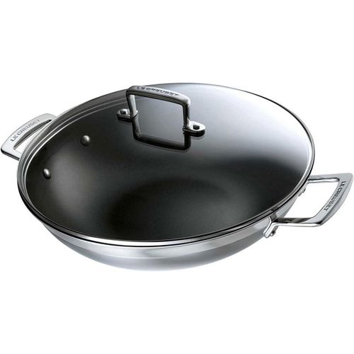 Kyaoayo-Wok Anti-Adhérent Avec Couvercle En Verre 30 Cm, Inox 3-Ply Intégral,Capacité 4,3 L, Argenté,96201130001000