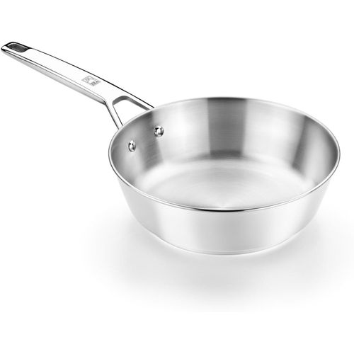 Kyaoayo-A771401 - Signature Poêle Profonde 20 Cm, Acier Inoxydable 18/10, Sans Revêtement Antiadhésif, Triple Fond Diffuseur, Compatible Tous Feux Dont Induction, Argent Métallique
